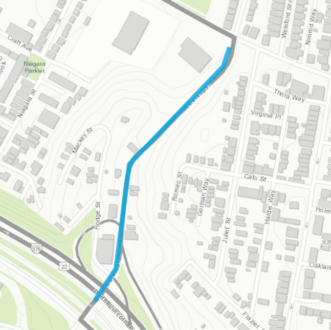 Map of Bates Street Water Main Replacement Project
