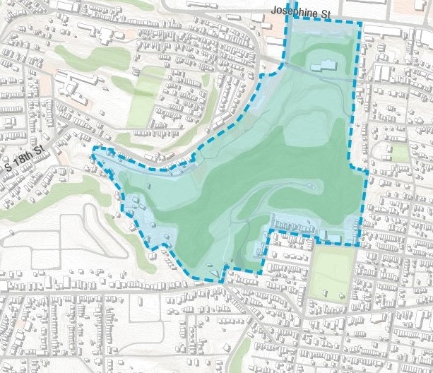 Map of South Side Slopes showing the South Side Park stormwater project outline