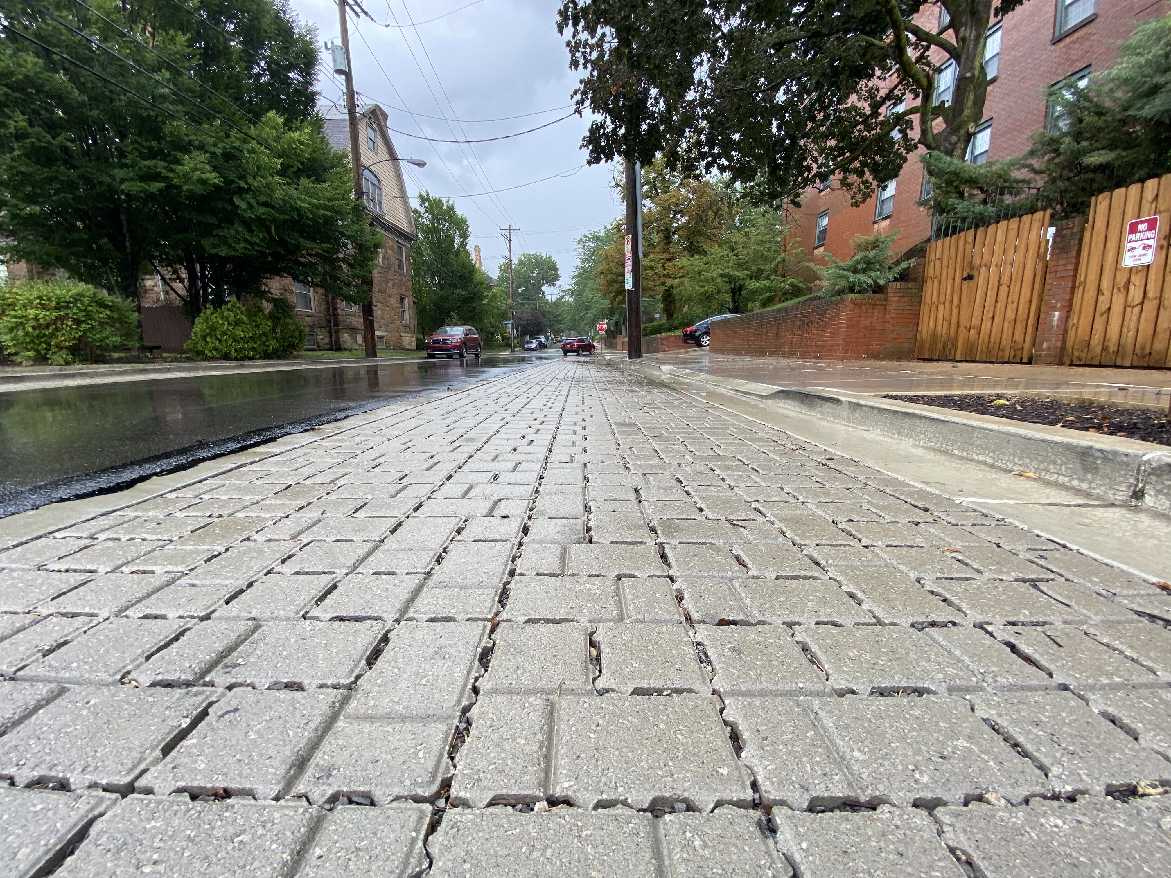 Photo of permeable paver parking lane on Kentucky Avenue in Shadyside