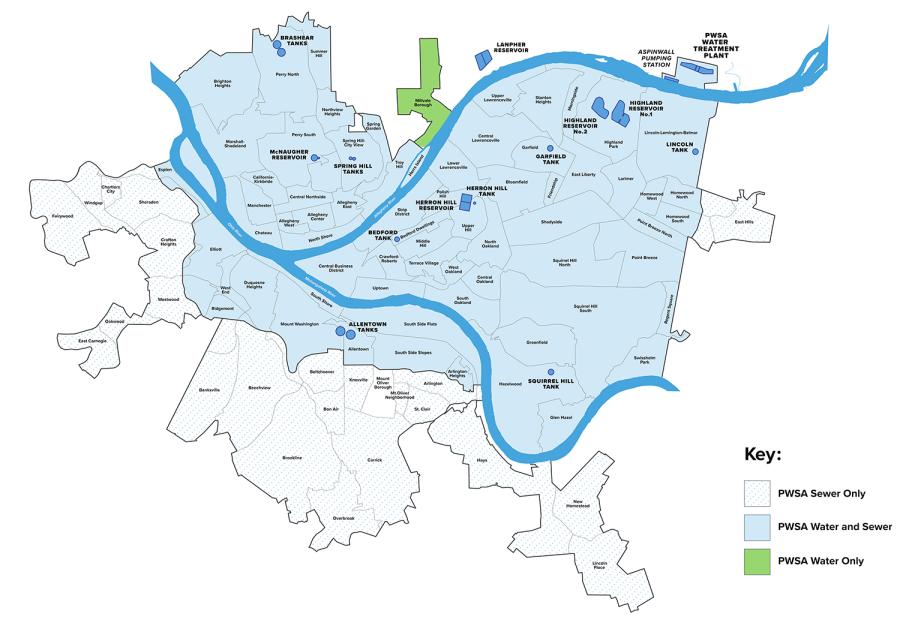 Map of Pittsburgh Water and Sewer Authority's Service Area