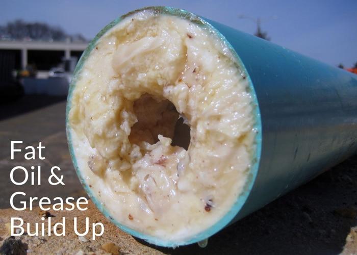 A sewer pipe clogged by fats, oils and grease (FOG)