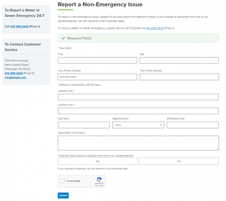 The report a non-emergency issue webform