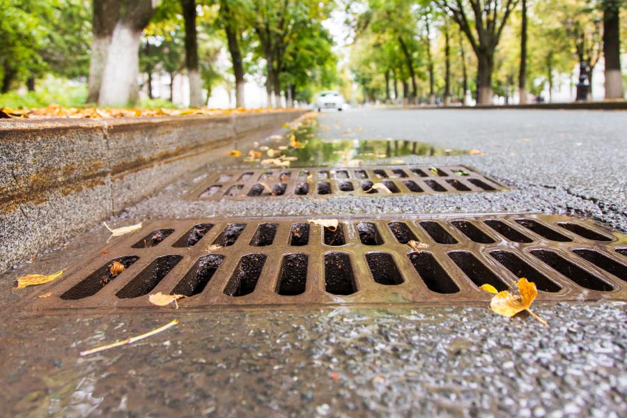 Image of a catch basin or storm drain on a city street