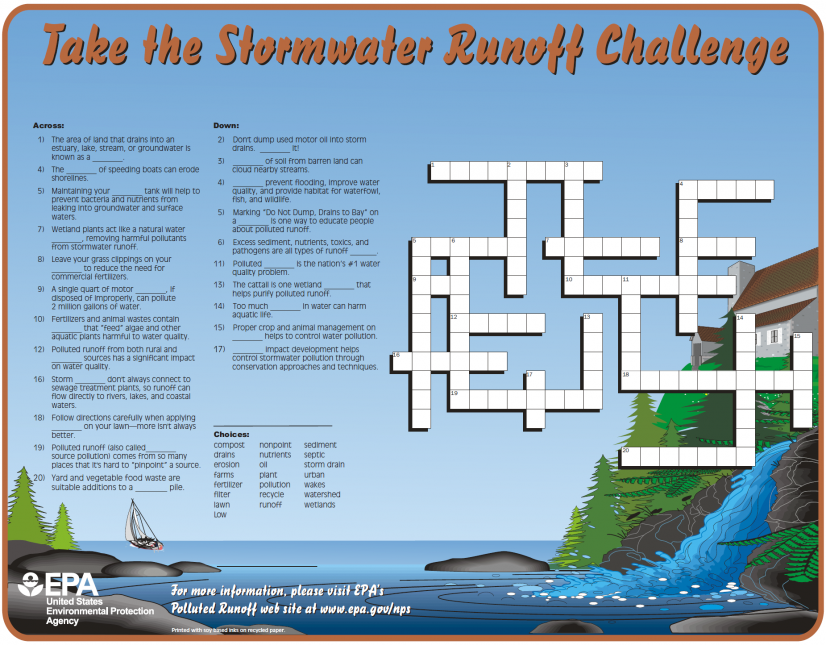 Screenshot of the Stormwater Runoff Challenge crossword puzzle