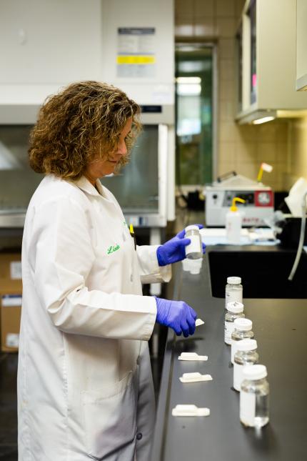 Project Manager, Laboratory Linda Leopold tests samples at the Water Treatment Plant in Aspinwall