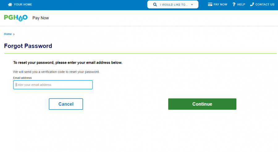 Screenshot of the forgot password page on our paperless billing and payment portal