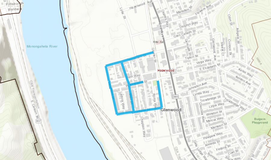 A map of water mains to be replaced in Hazelwood
