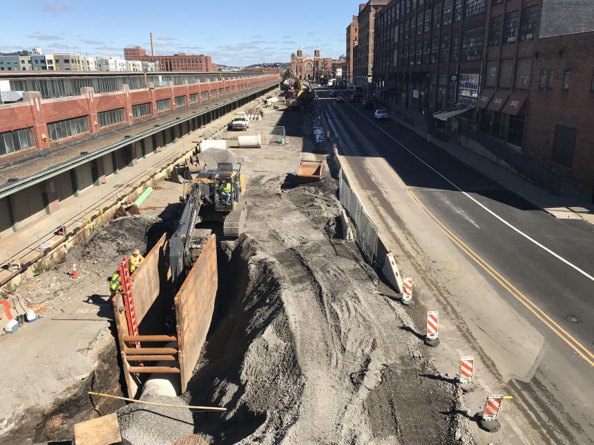 The Smallman Street Water and Sewer Reconstruction Project in Pittsburgh’s historic Strip District, replaced over 7,000 feet of water line, storm sewer, and sanitary sewer over the course of a year. This was a           $13 million investment in the health of our system, completed in April 2019.