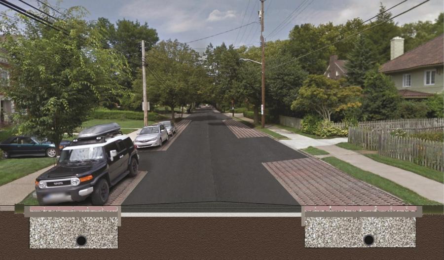 Rendering of permeable paver “green alley” along Starling Way.