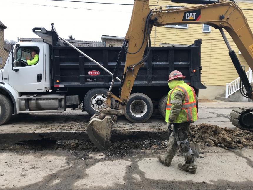 Water main replacement construction 
