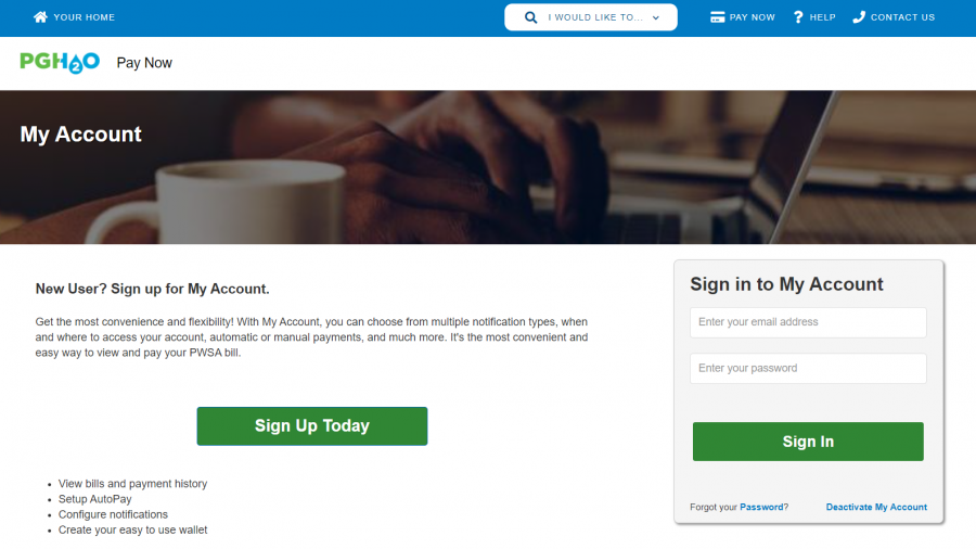 Screenshot of sign in page on paperless billing and payment portal