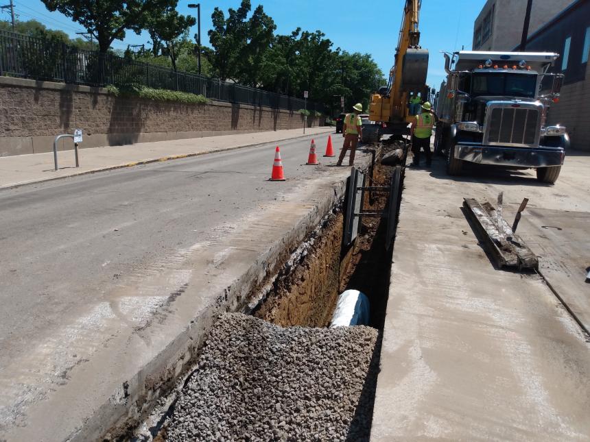 Trench for new water main on Forbes Avenue, near Miltenberger Street.