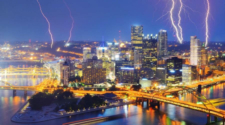 A lightning storm over Pittsburgh
