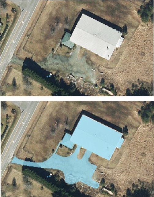 Aerial image of a property showing impervious area. 