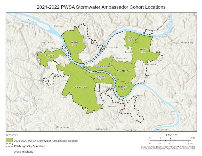 Map of PWSA Stormwater Ambassador Cohort locations