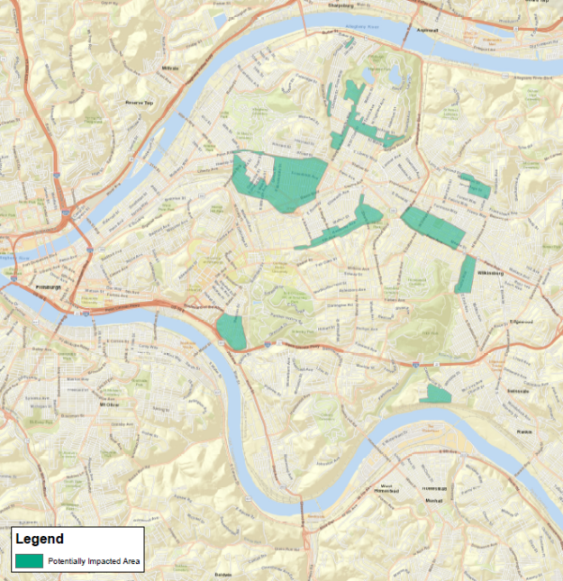 Green indicates the area affected by the boil water advisory.
