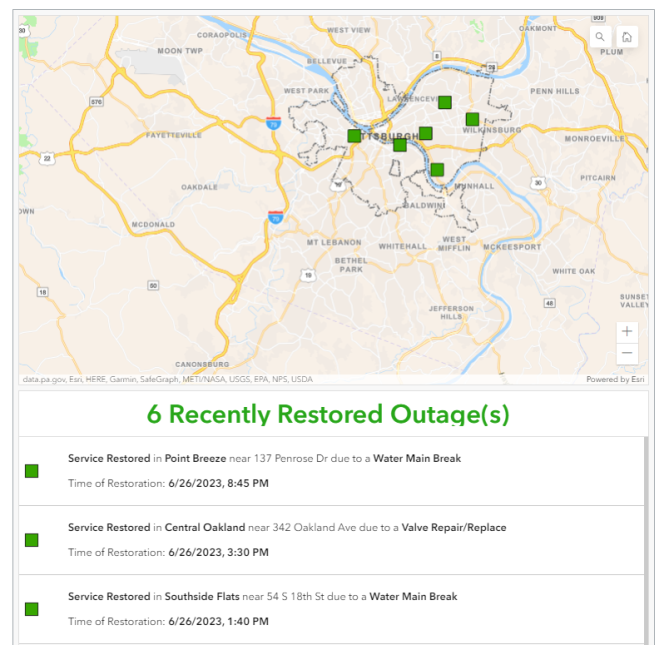 Sample image of the new service outages map.