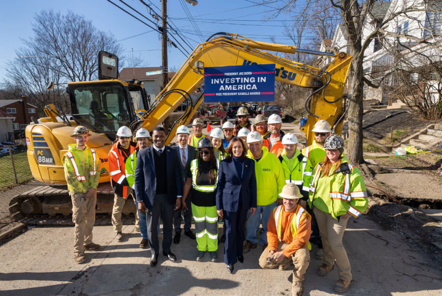 Vice President Kamala Harris and EPA Administrator Michael Regan with PWSA contractors.