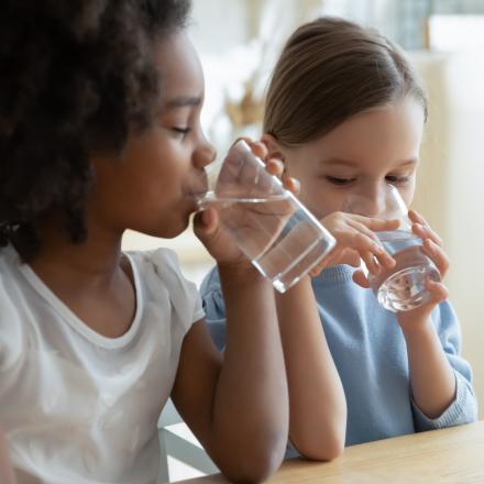 Stock photo two girls drinking glasses of water