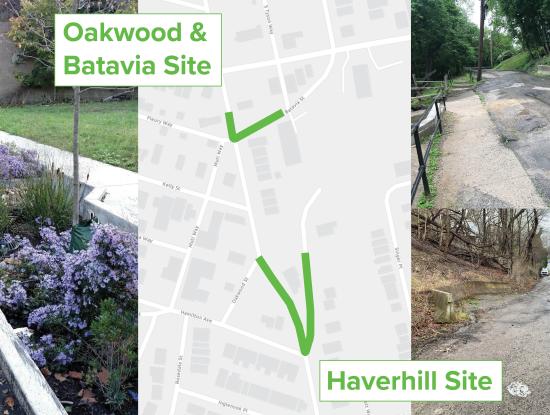 Photos of the Haverhill site and Oakwood and Batavia site on a map of the area