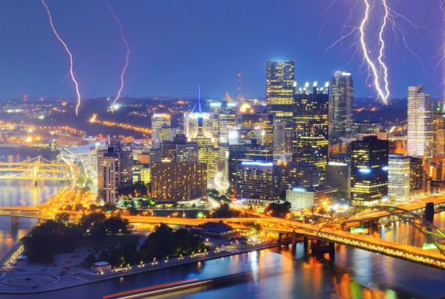 A lightning storm over Pittsburgh