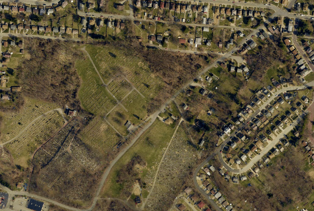 Aerial image of Stewart Avenue within the Carrick neighborhood