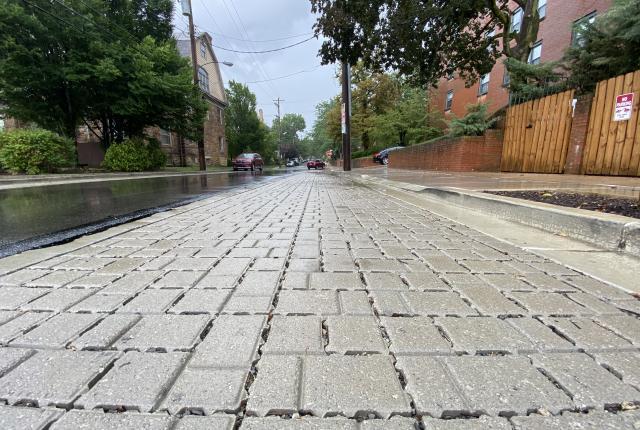 Photo of permeable paver parking lane on Kentucky Avenue in Shadyside