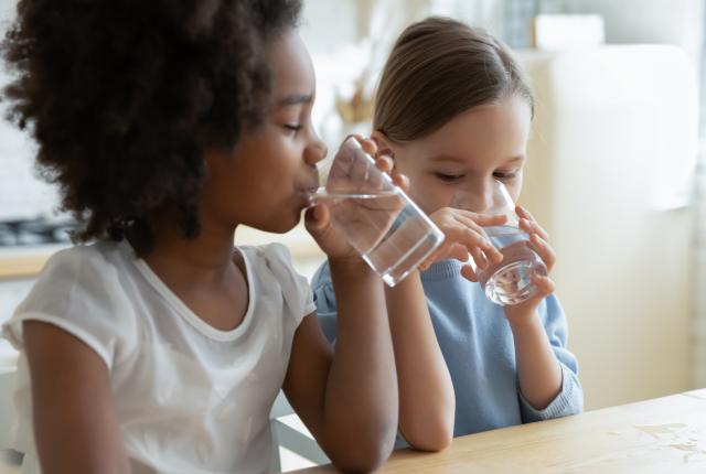 Stock photo two girls drinking glasses of water